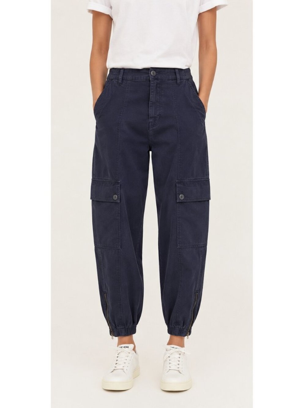 ME+EM Zip Detail Cargo Pant Washed Stretch Cotton Navy US 6 UK 10